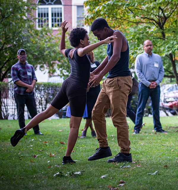Two youth leaders perform a dance piece created for "Broken Dancer," a youth-produced short film presented at the National Creative Youth Development Conference in 2020