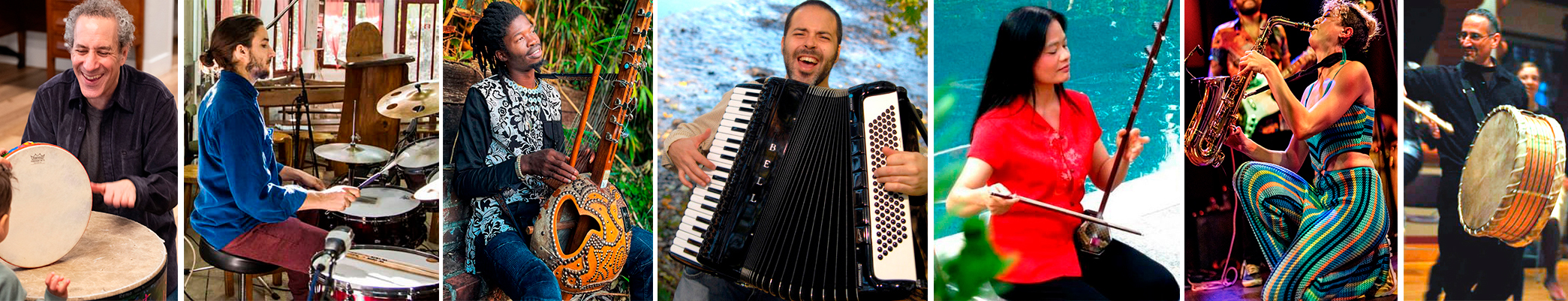 collage image of artists performing