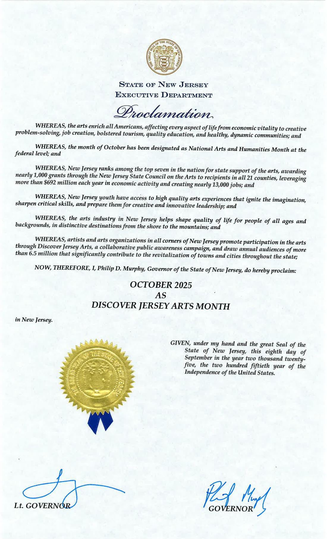Discover Jersey Arts Month Proclamation