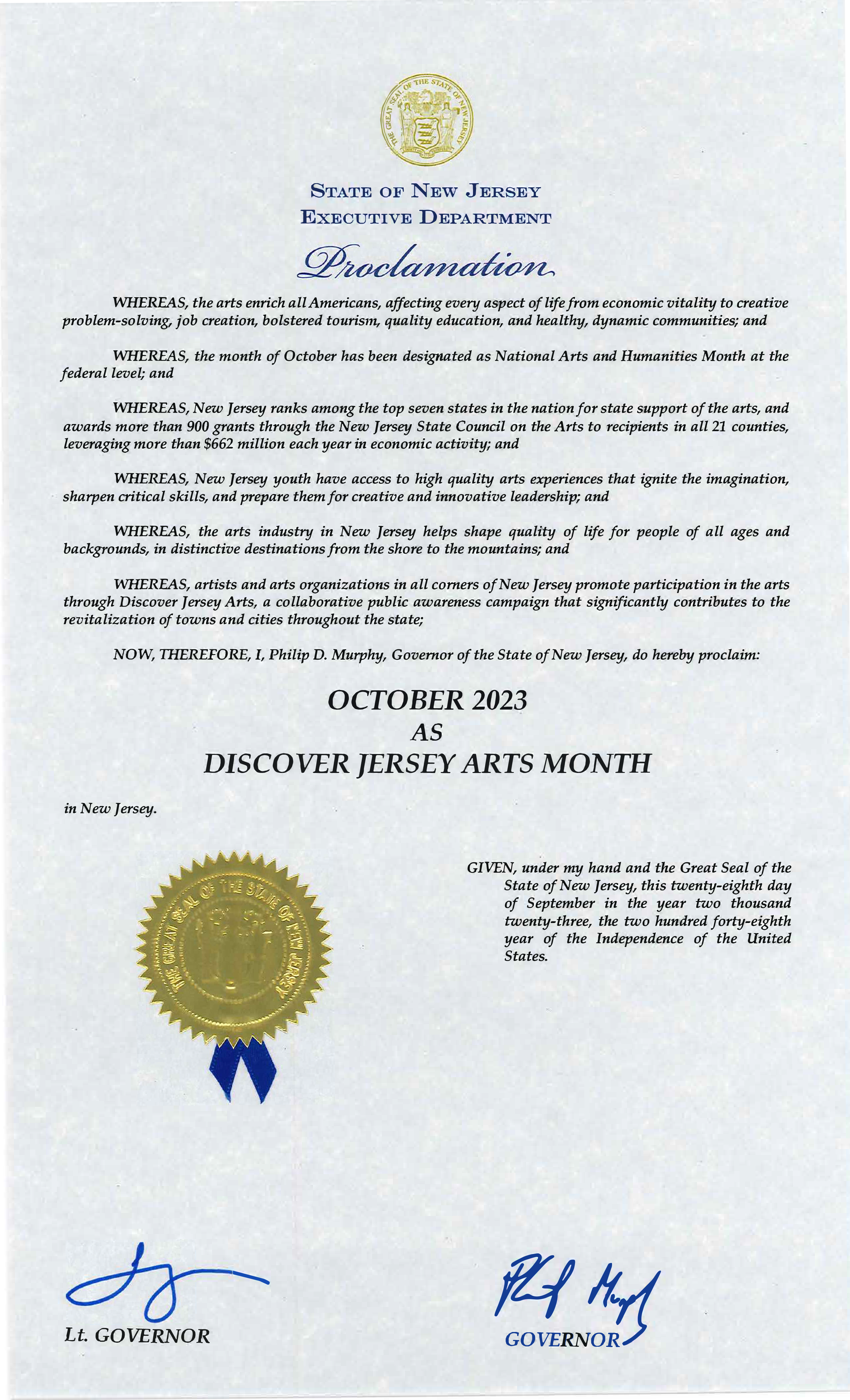 Discover Jersey Arts Month Proclamation