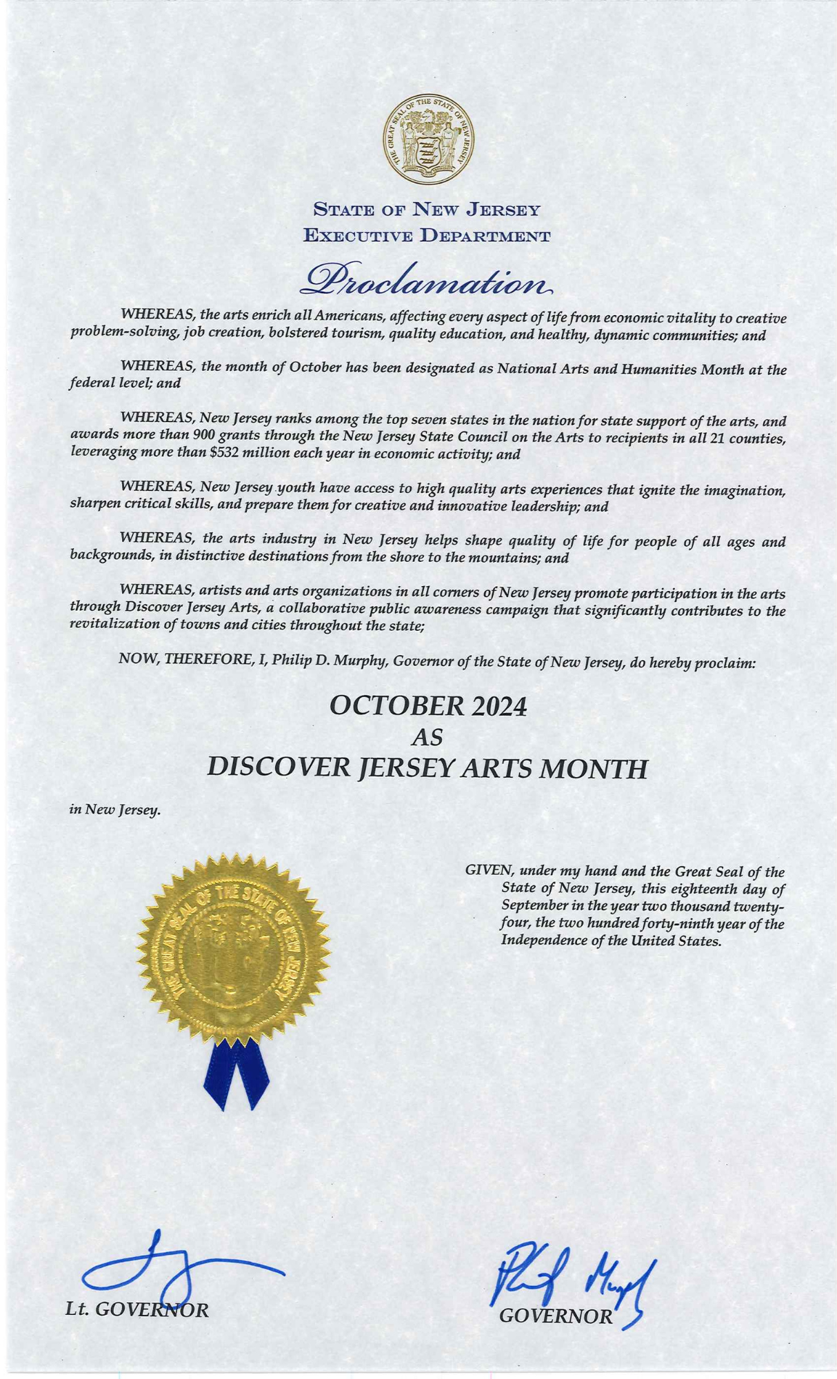 Discover Jersey Arts Month Proclamation