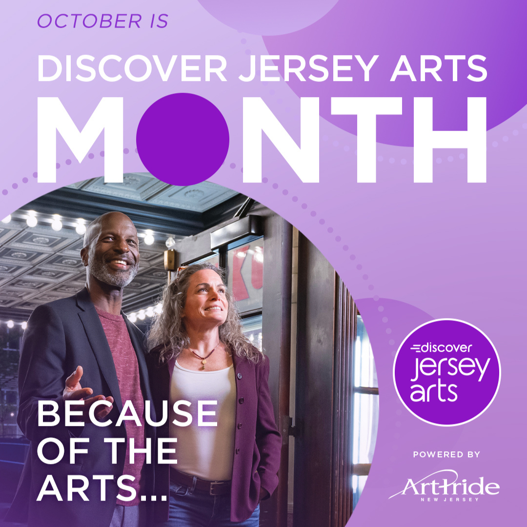 Discover Jersey Arts Month 2026 - Because of the Arts - Two people walking into a theater