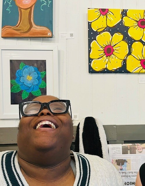 Nicole with Blue Flower Painting